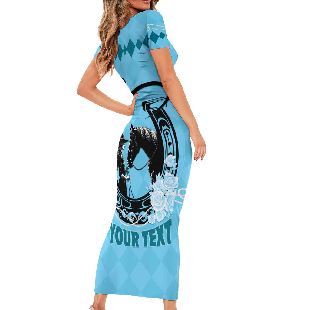 Personalized Kentucky Horse Racing Short Sleeve Bodycon Dress Beauty and The Horse Blue Version LT01