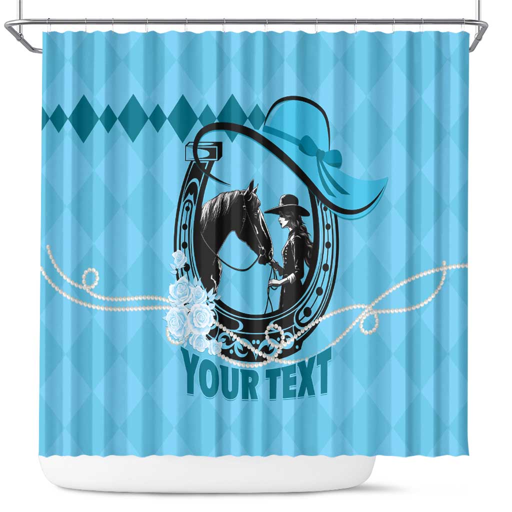 Personalized Kentucky Horse Racing Shower Curtain Beauty and The Horse Blue Version LT01