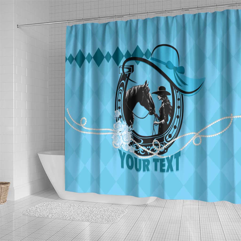 Personalized Kentucky Horse Racing Shower Curtain Beauty and The Horse Blue Version LT01