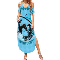 Personalized Kentucky Horse Racing Summer Maxi Dress Beauty and The Horse Blue Version LT01