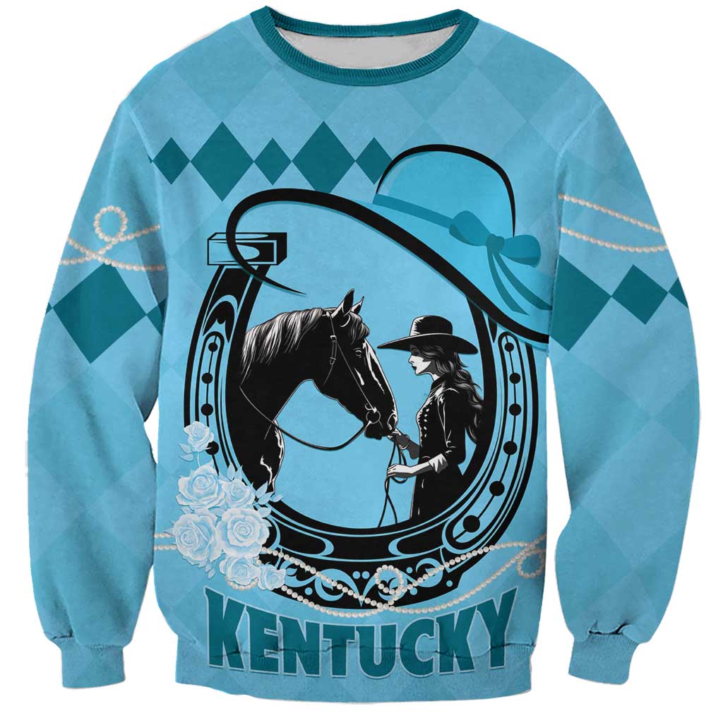 Personalized Kentucky Horse Racing Sweatshirt Beauty and The Horse Blue Version LT01