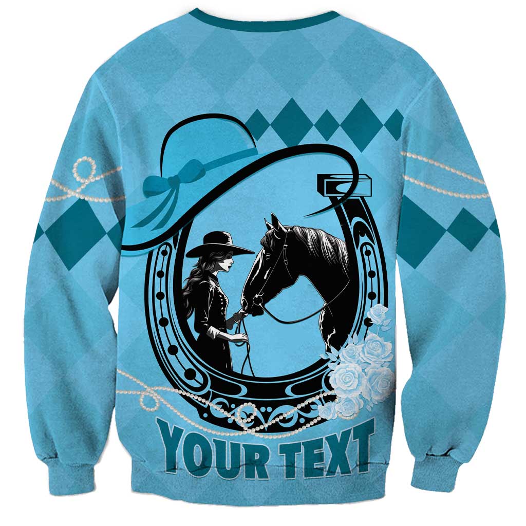 Personalized Kentucky Horse Racing Sweatshirt Beauty and The Horse Blue Version LT01