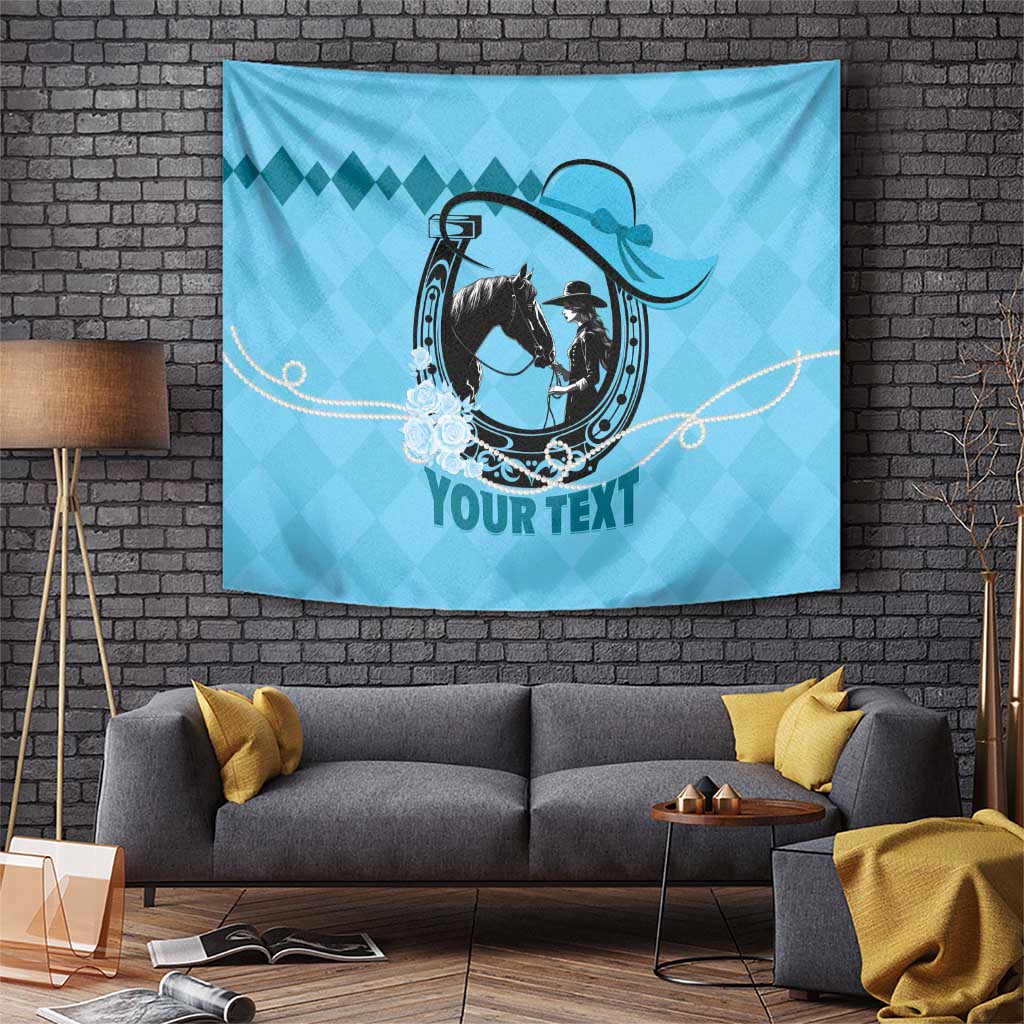 Personalized Kentucky Horse Racing Tapestry Beauty and The Horse Blue Version LT01