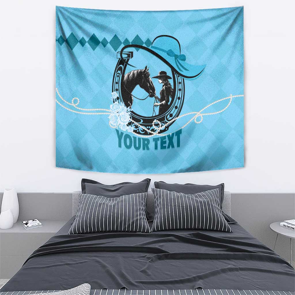 Personalized Kentucky Horse Racing Tapestry Beauty and The Horse Blue Version LT01