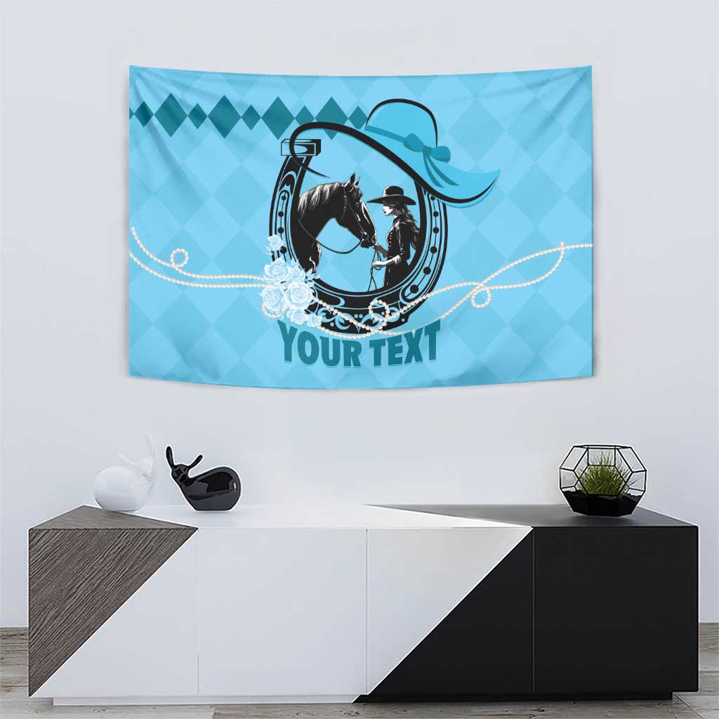 Personalized Kentucky Horse Racing Tapestry Beauty and The Horse Blue Version LT01