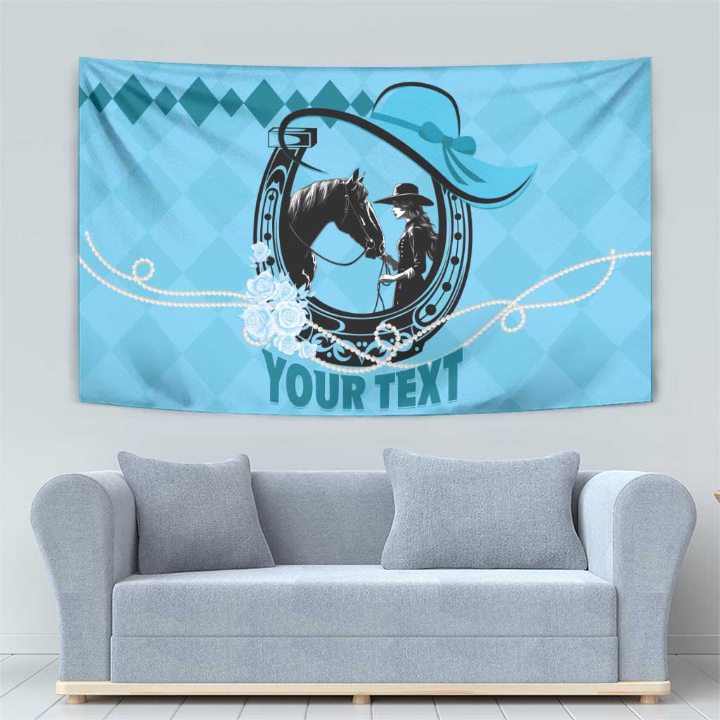 Personalized Kentucky Horse Racing Tapestry Beauty and The Horse Blue Version LT01