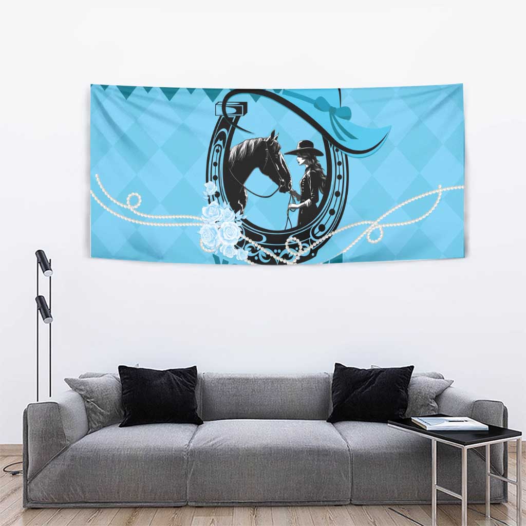 Personalized Kentucky Horse Racing Tapestry Beauty and The Horse Blue Version LT01
