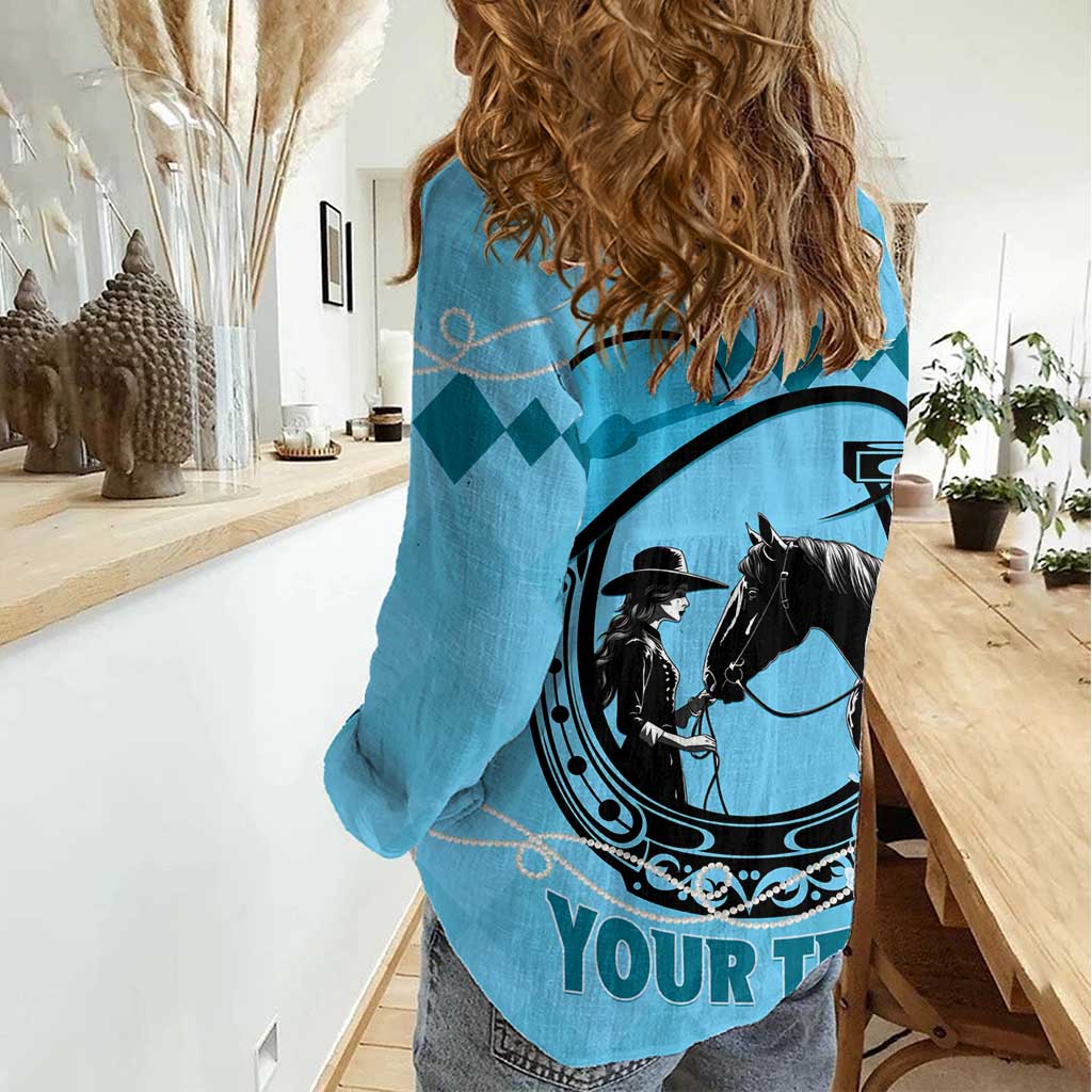 Personalized Kentucky Horse Racing Women Casual Shirt Beauty and The Horse Blue Version LT01