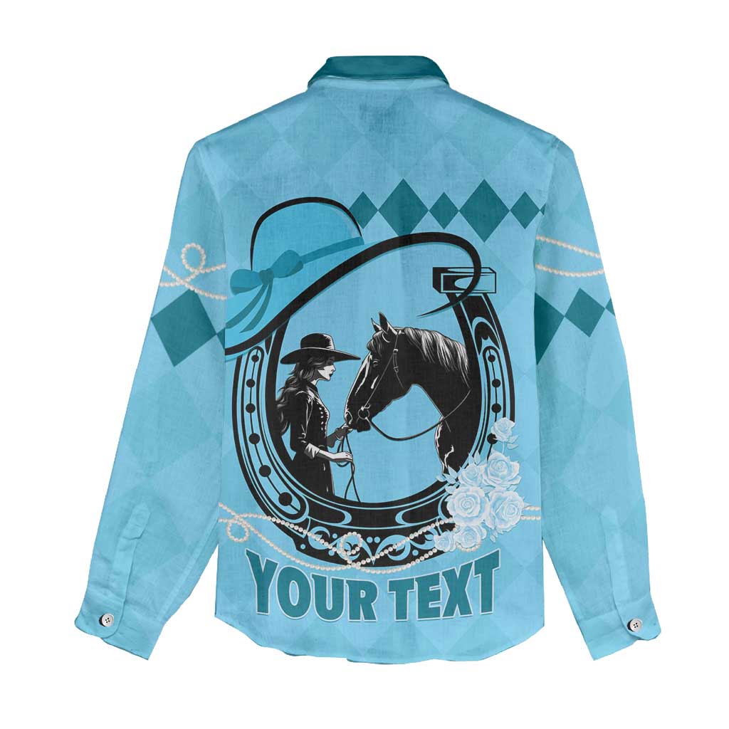 Personalized Kentucky Horse Racing Women Casual Shirt Beauty and The Horse Blue Version LT01