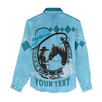 Personalized Kentucky Horse Racing Women Casual Shirt Beauty and The Horse Blue Version LT01
