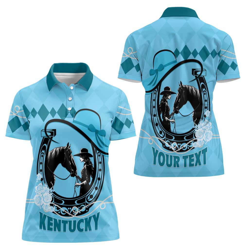 Personalized Kentucky Horse Racing Women Polo Shirt Beauty and The Horse Blue Version LT01