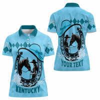 Personalized Kentucky Horse Racing Women Polo Shirt Beauty and The Horse Blue Version LT01