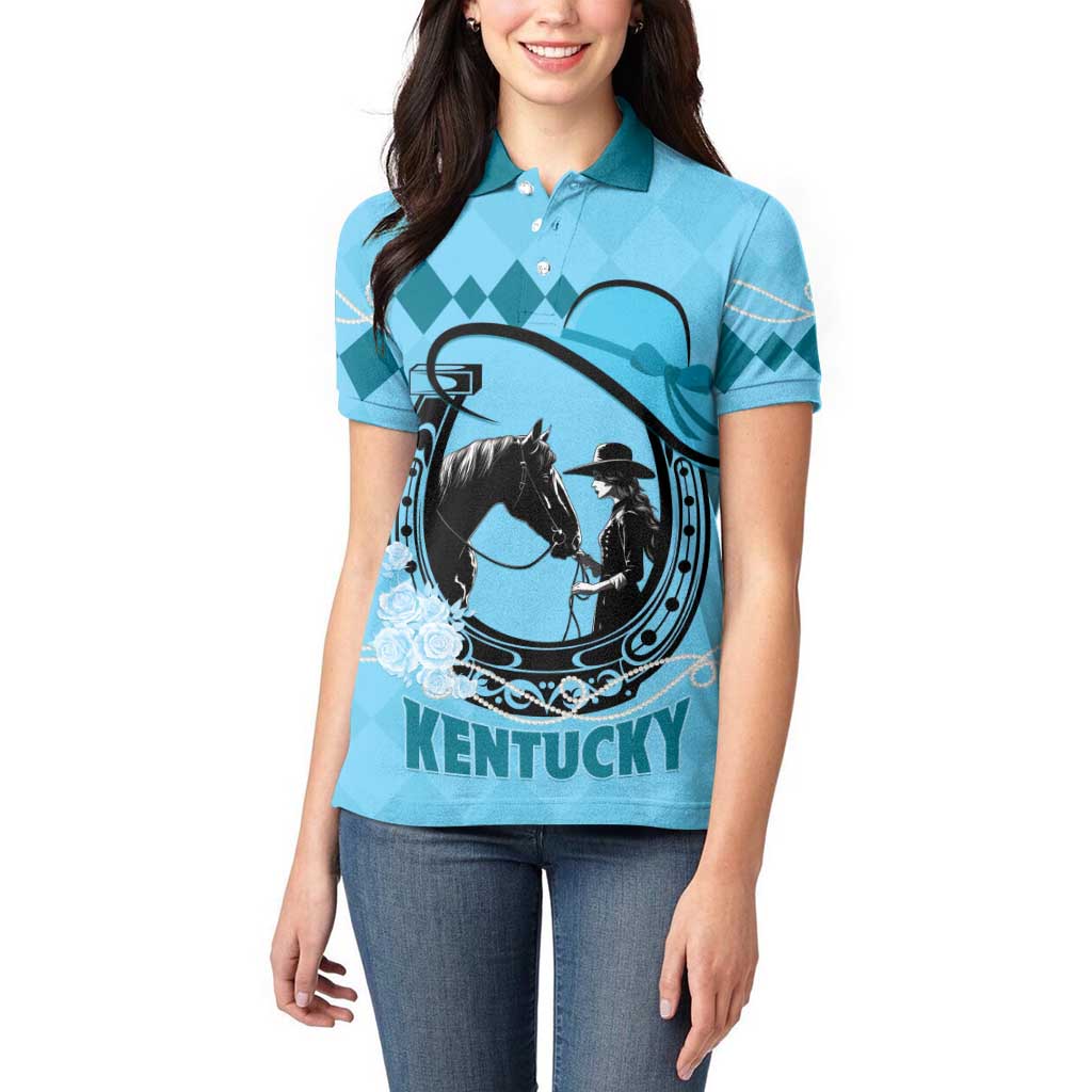 Personalized Kentucky Horse Racing Women Polo Shirt Beauty and The Horse Blue Version LT01