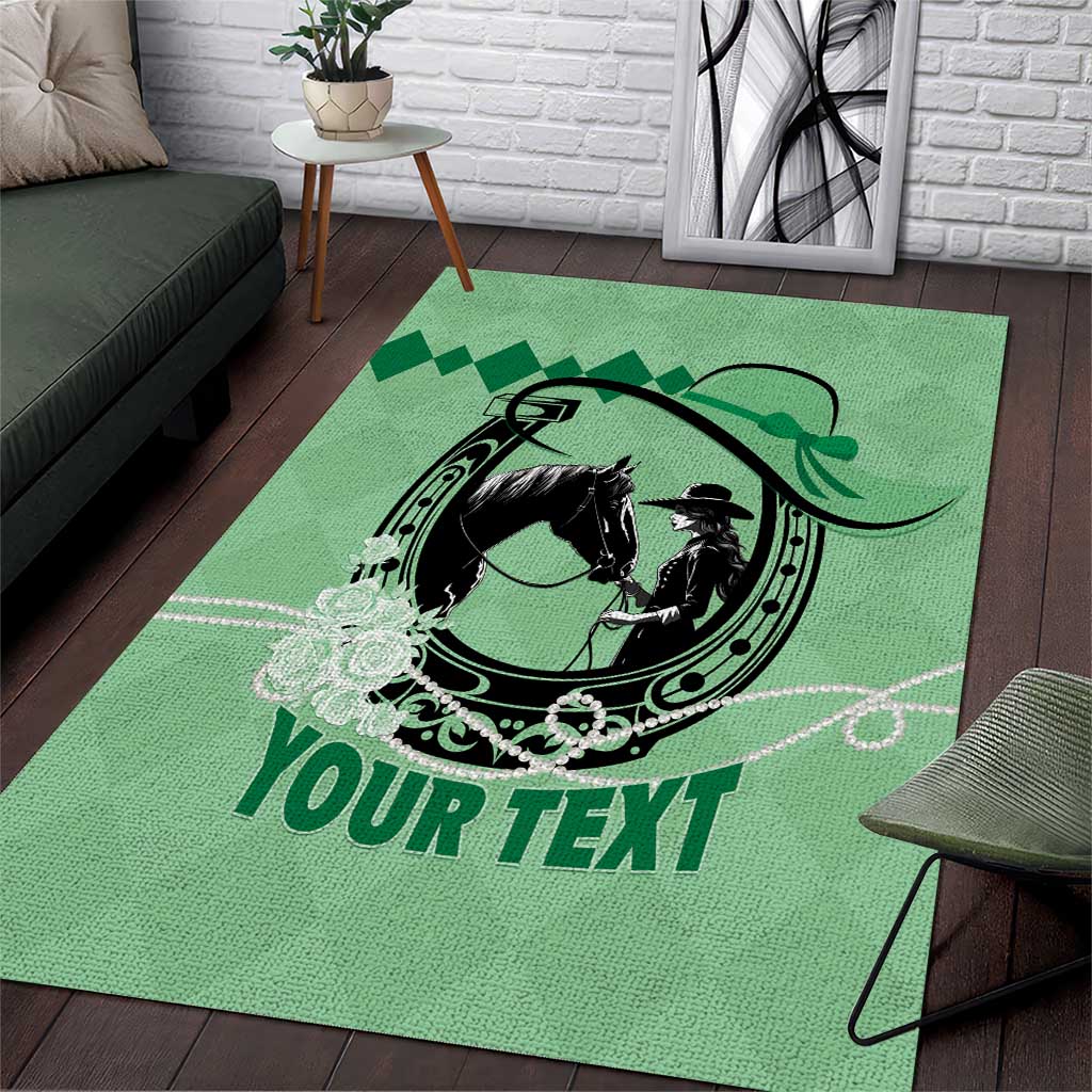 Personalized Kentucky Horse Racing Area Rug Beauty and The Horse Green Version LT01