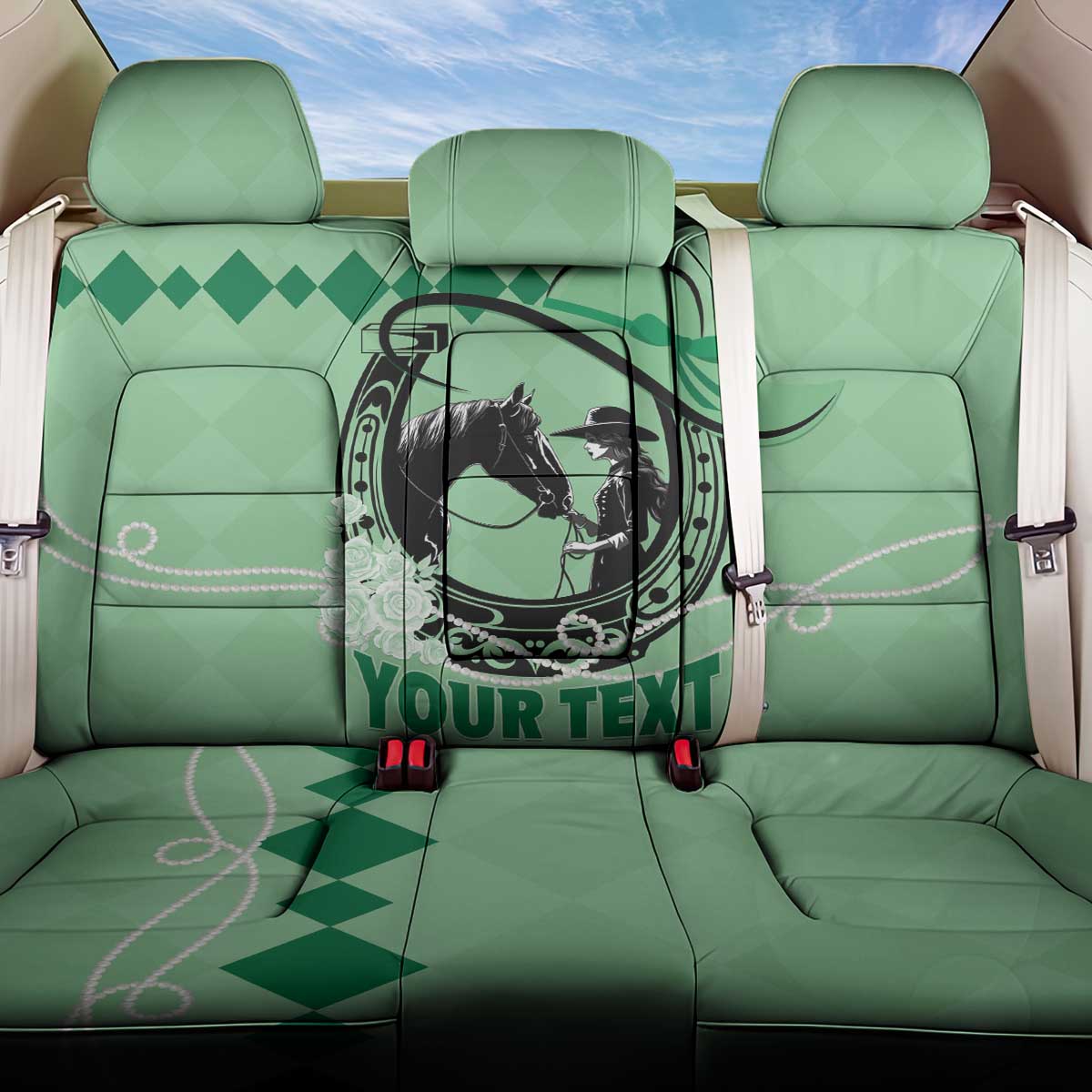 Personalized Kentucky Horse Racing Back Car Seat Cover Beauty and The Horse Green Version LT01