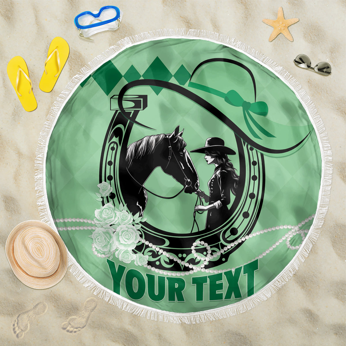 Personalized Kentucky Horse Racing 2024 Beach Blanket Beauty and The Horse Green Version LT01