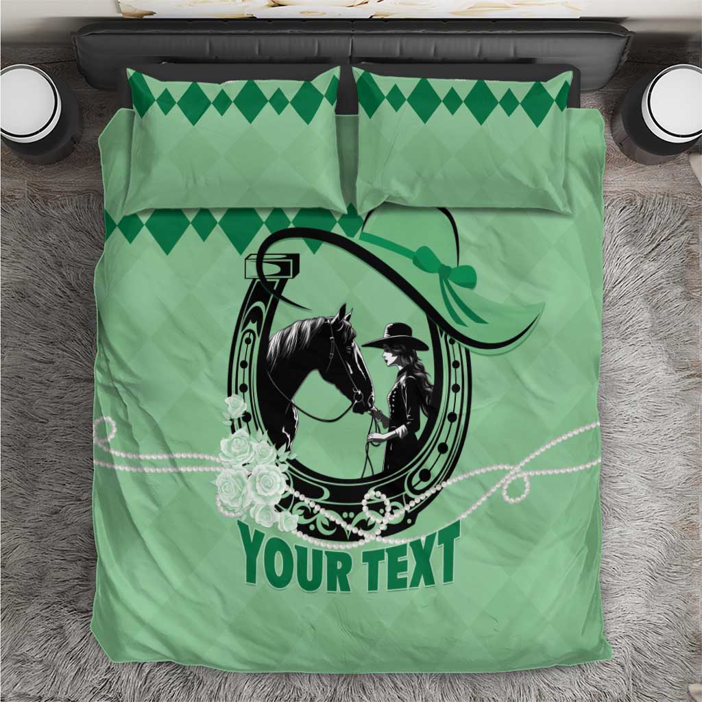 Personalized Kentucky Horse Racing Bedding Set Beauty and The Horse Green Version LT01