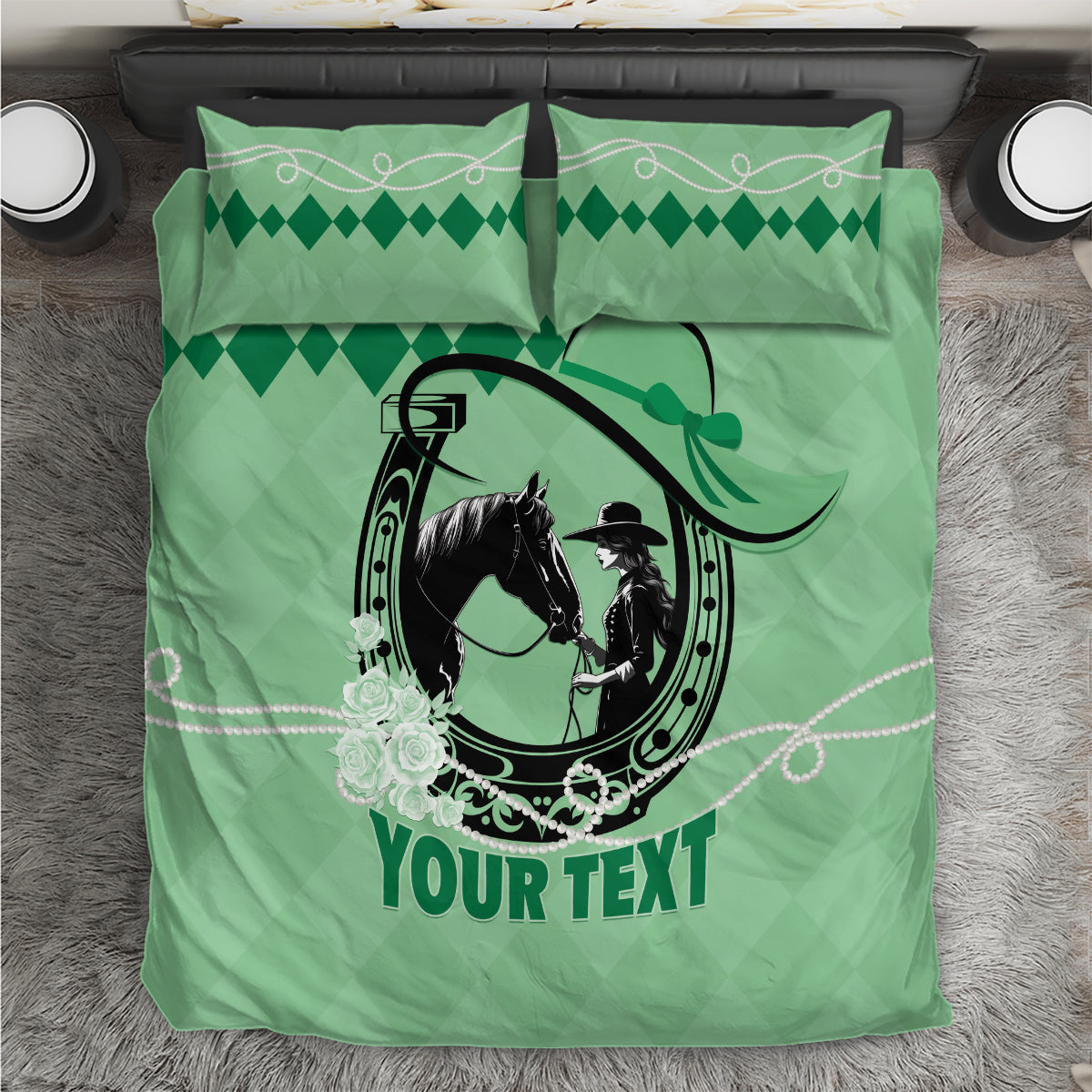 Personalized Kentucky Horse Racing 2024 Bedding Set Beauty and The Horse Green Version LT01