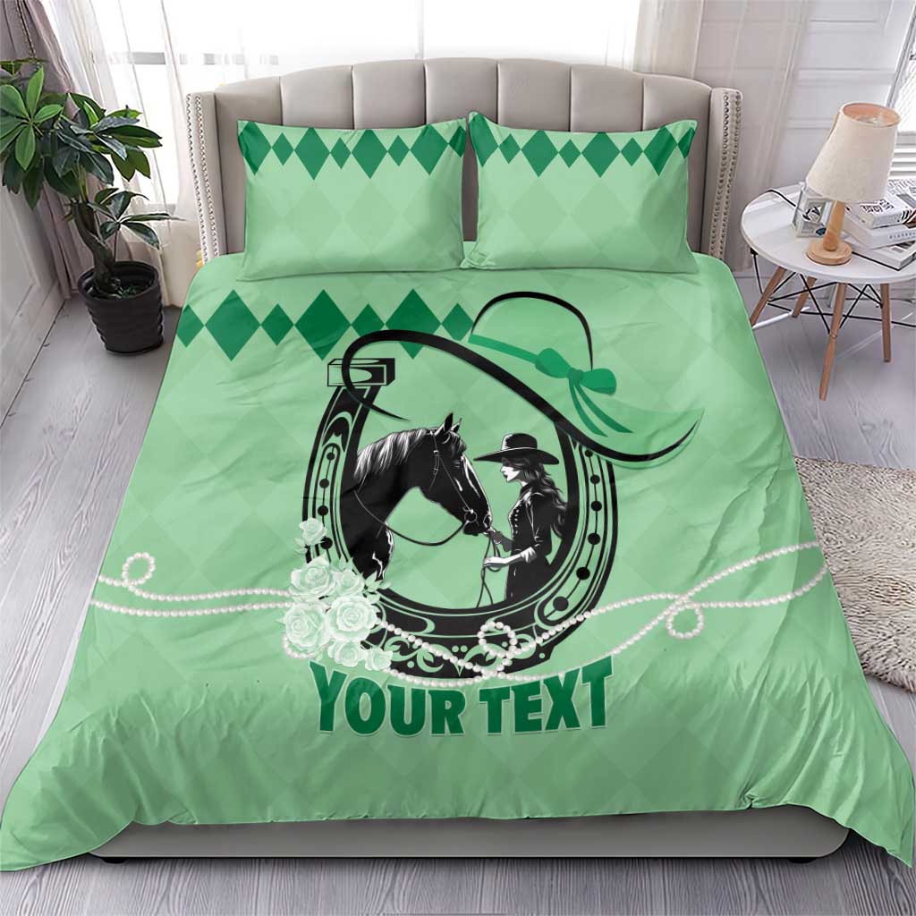 Personalized Kentucky Horse Racing Bedding Set Beauty and The Horse Green Version LT01