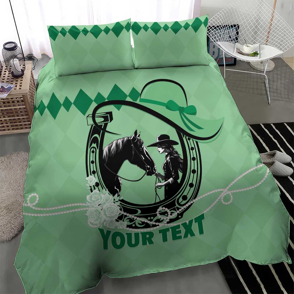 Personalized Kentucky Horse Racing Bedding Set Beauty and The Horse Green Version LT01