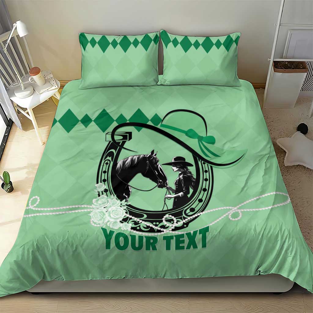 Personalized Kentucky Horse Racing Bedding Set Beauty and The Horse Green Version LT01