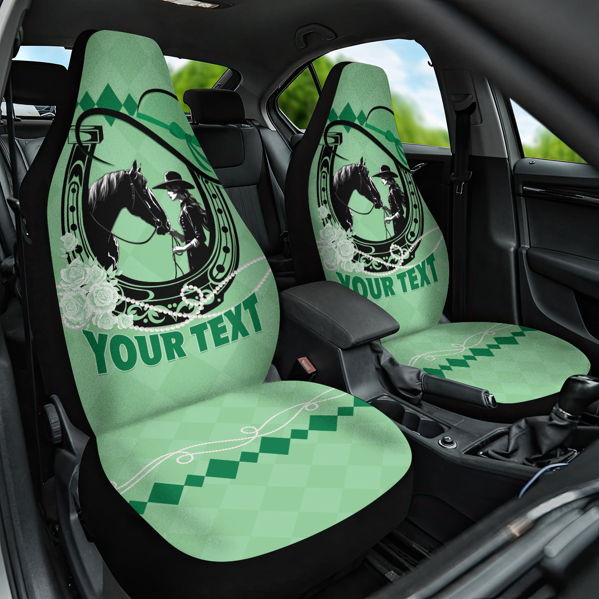 Personalized Kentucky Horse Racing 2024 Car Seat Cover Beauty and The Horse Green Version