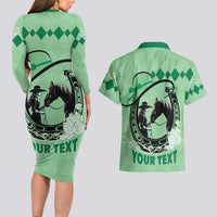 Personalized Kentucky Horse Racing Couples Matching Long Sleeve Bodycon Dress and Hawaiian Shirt Beauty and The Horse Green Version LT01