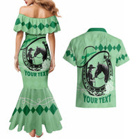 Personalized Kentucky Horse Racing Couples Matching Mermaid Dress and Hawaiian Shirt Beauty and The Horse Green Version LT01