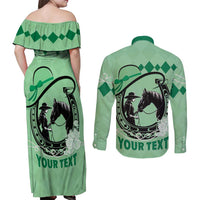 Personalized Kentucky Horse Racing Couples Matching Off Shoulder Maxi Dress and Long Sleeve Button Shirt Beauty and The Horse Green Version LT01