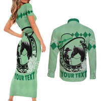 Personalized Kentucky Horse Racing Couples Matching Short Sleeve Bodycon Dress and Long Sleeve Button Shirt Beauty and The Horse Green Version LT01