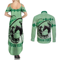 Personalized Kentucky Horse Racing Couples Matching Summer Maxi Dress and Long Sleeve Button Shirt Beauty and The Horse Green Version LT01