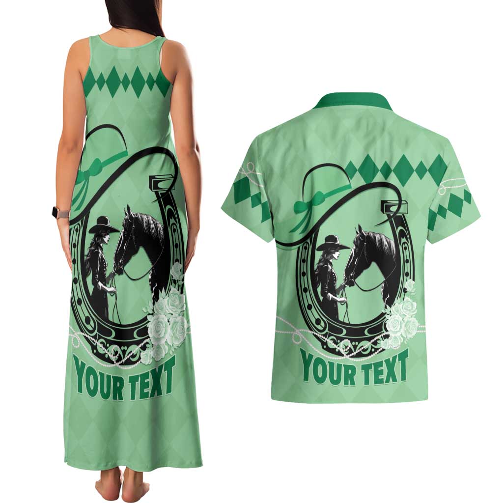 Personalized Kentucky Horse Racing Couples Matching Tank Maxi Dress and Hawaiian Shirt Beauty and The Horse Green Version LT01