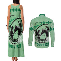 Personalized Kentucky Horse Racing Couples Matching Tank Maxi Dress and Long Sleeve Button Shirt Beauty and The Horse Green Version LT01