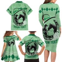 Personalized Kentucky Horse Racing Family Matching Long Sleeve Bodycon Dress and Hawaiian Shirt Beauty and The Horse Green Version LT01