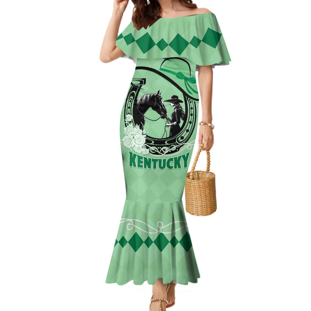 Personalized Kentucky Horse Racing Family Matching Mermaid Dress and Hawaiian Shirt Beauty and The Horse Green Version LT01
