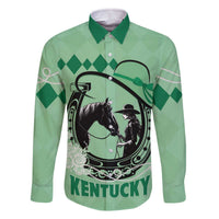 Personalized Kentucky Horse Racing Family Matching Off The Shoulder Long Sleeve Dress and Hawaiian Shirt Beauty and The Horse Green Version LT01
