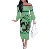 Personalized Kentucky Horse Racing Family Matching Off The Shoulder Long Sleeve Dress and Hawaiian Shirt Beauty and The Horse Green Version LT01