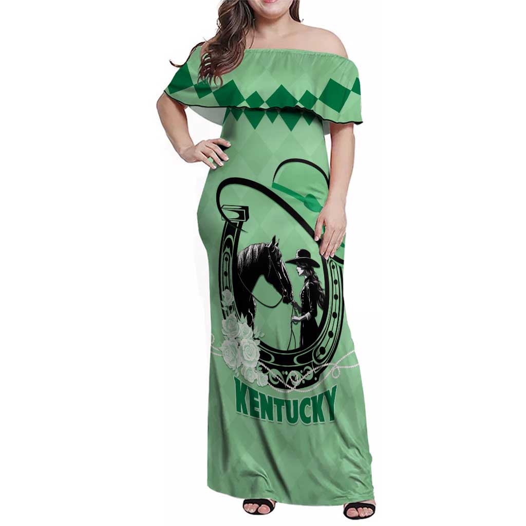 Personalized Kentucky Horse Racing Family Matching Off Shoulder Maxi Dress and Hawaiian Shirt Beauty and The Horse Green Version LT01