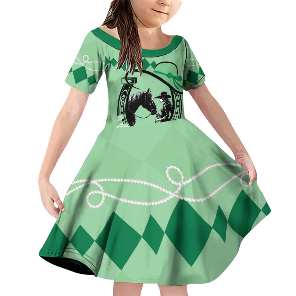 Personalized Kentucky Horse Racing Family Matching Off Shoulder Short Dress and Hawaiian Shirt Beauty and The Horse Green Version LT01