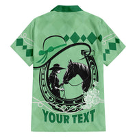 Personalized Kentucky Horse Racing Family Matching Off Shoulder Short Dress and Hawaiian Shirt Beauty and The Horse Green Version LT01