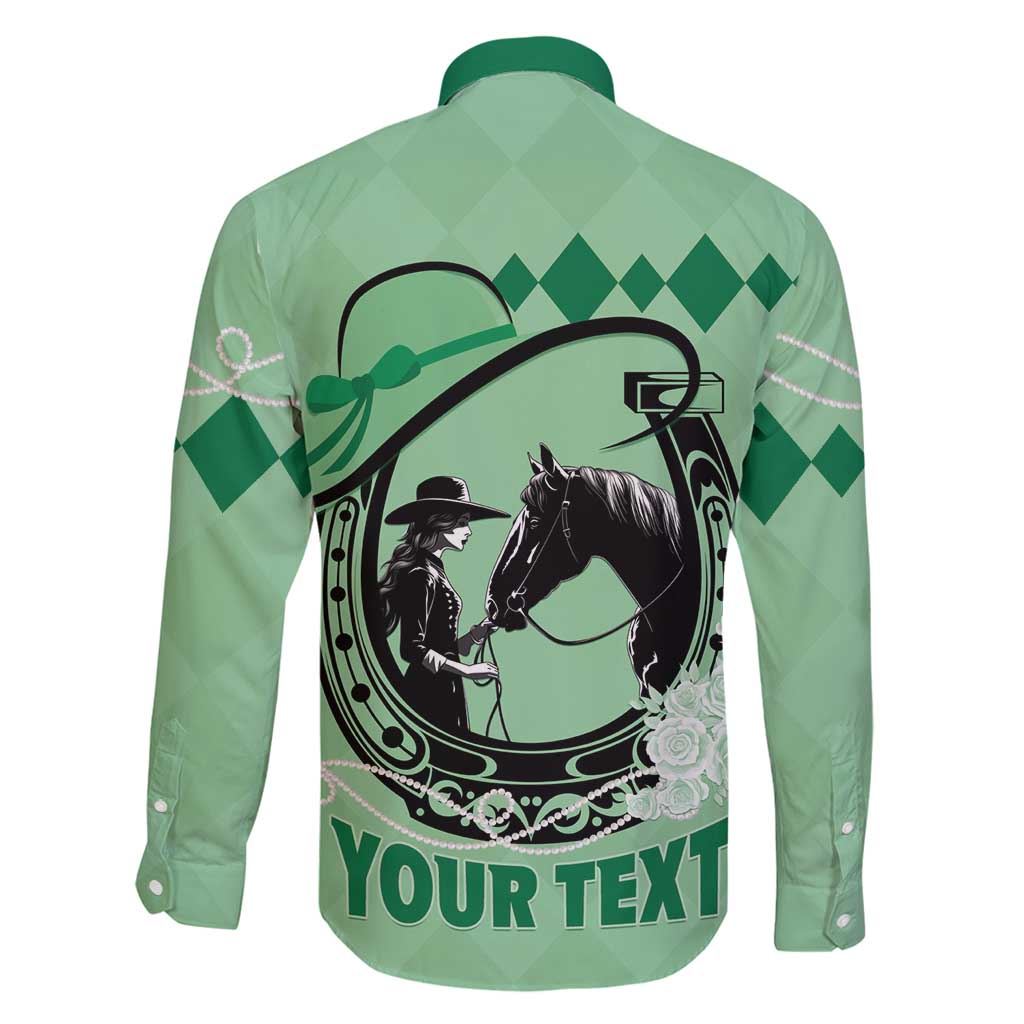 Personalized Kentucky Horse Racing Family Matching Off Shoulder Short Dress and Hawaiian Shirt Beauty and The Horse Green Version LT01