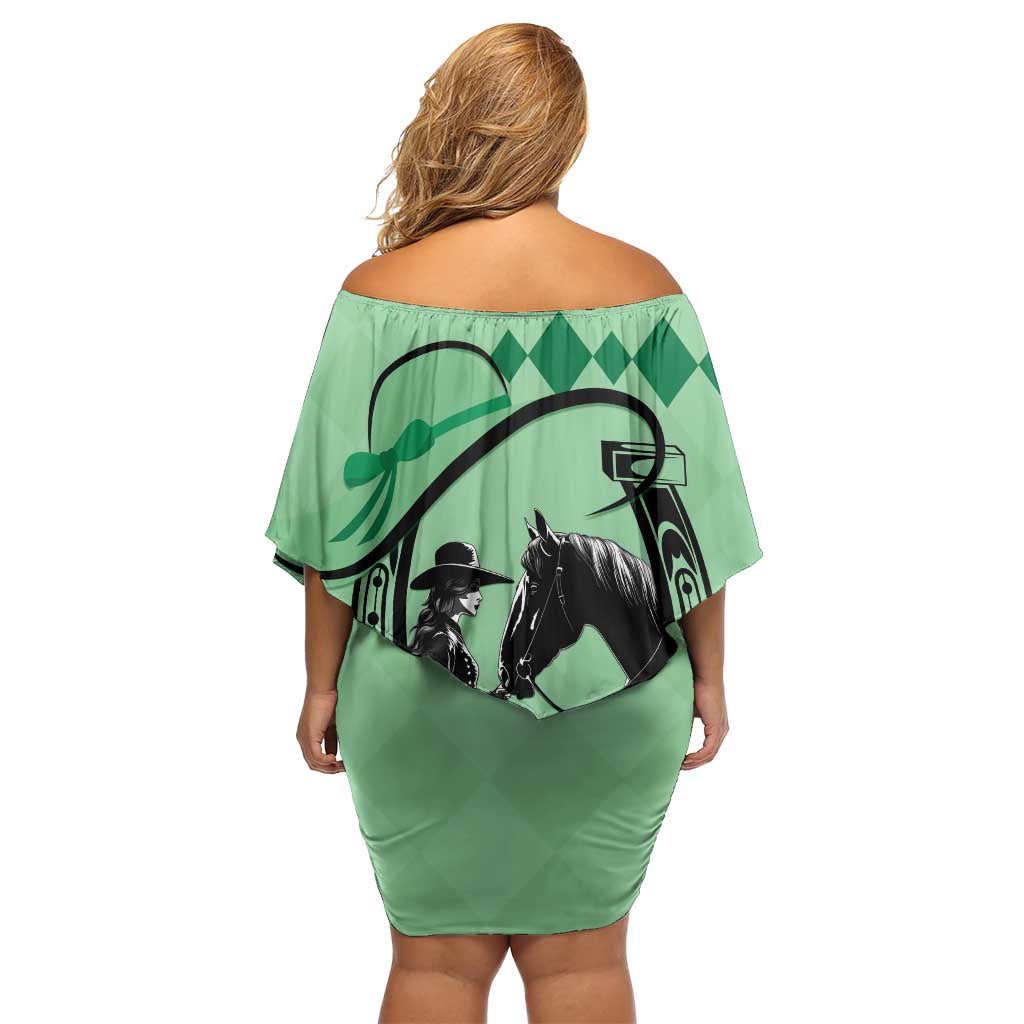 Personalized Kentucky Horse Racing Family Matching Off Shoulder Short Dress and Hawaiian Shirt Beauty and The Horse Green Version LT01