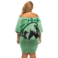 Personalized Kentucky Horse Racing Family Matching Off Shoulder Short Dress and Hawaiian Shirt Beauty and The Horse Green Version LT01