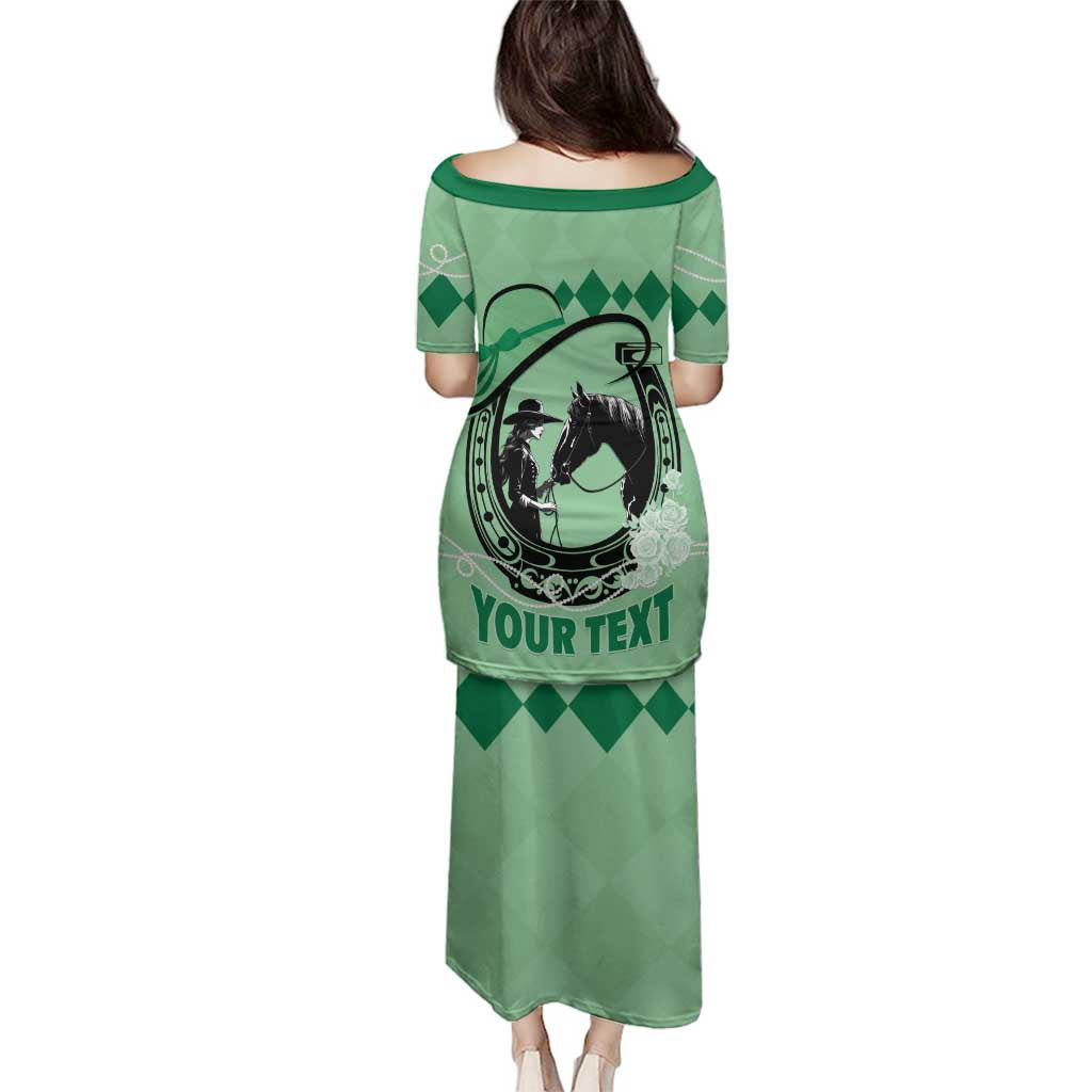 Personalized Kentucky Horse Racing Family Matching Puletasi and Hawaiian Shirt Beauty and The Horse Green Version LT01
