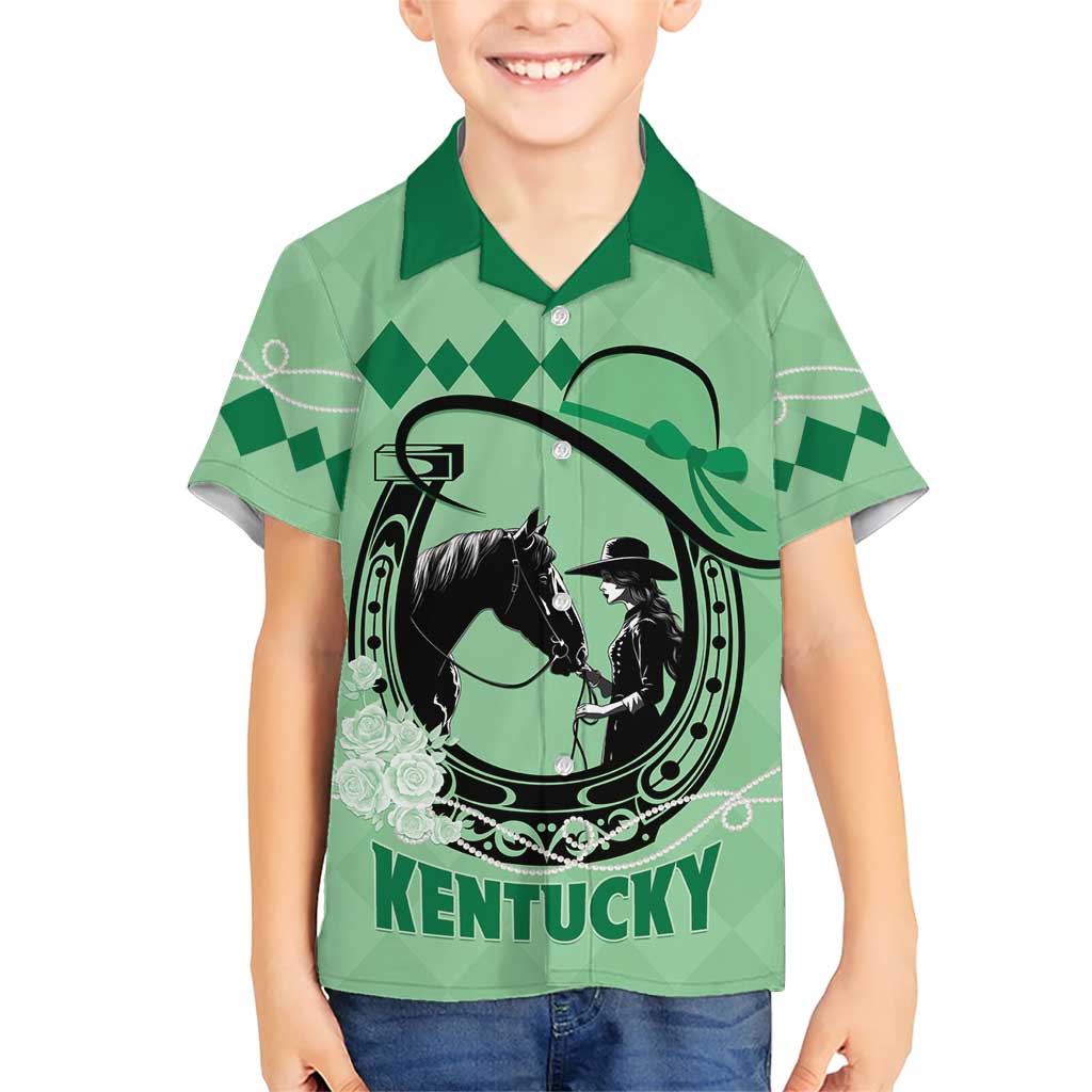 Personalized Kentucky Horse Racing Family Matching Short Sleeve Bodycon Dress and Hawaiian Shirt Beauty and The Horse Green Version LT01