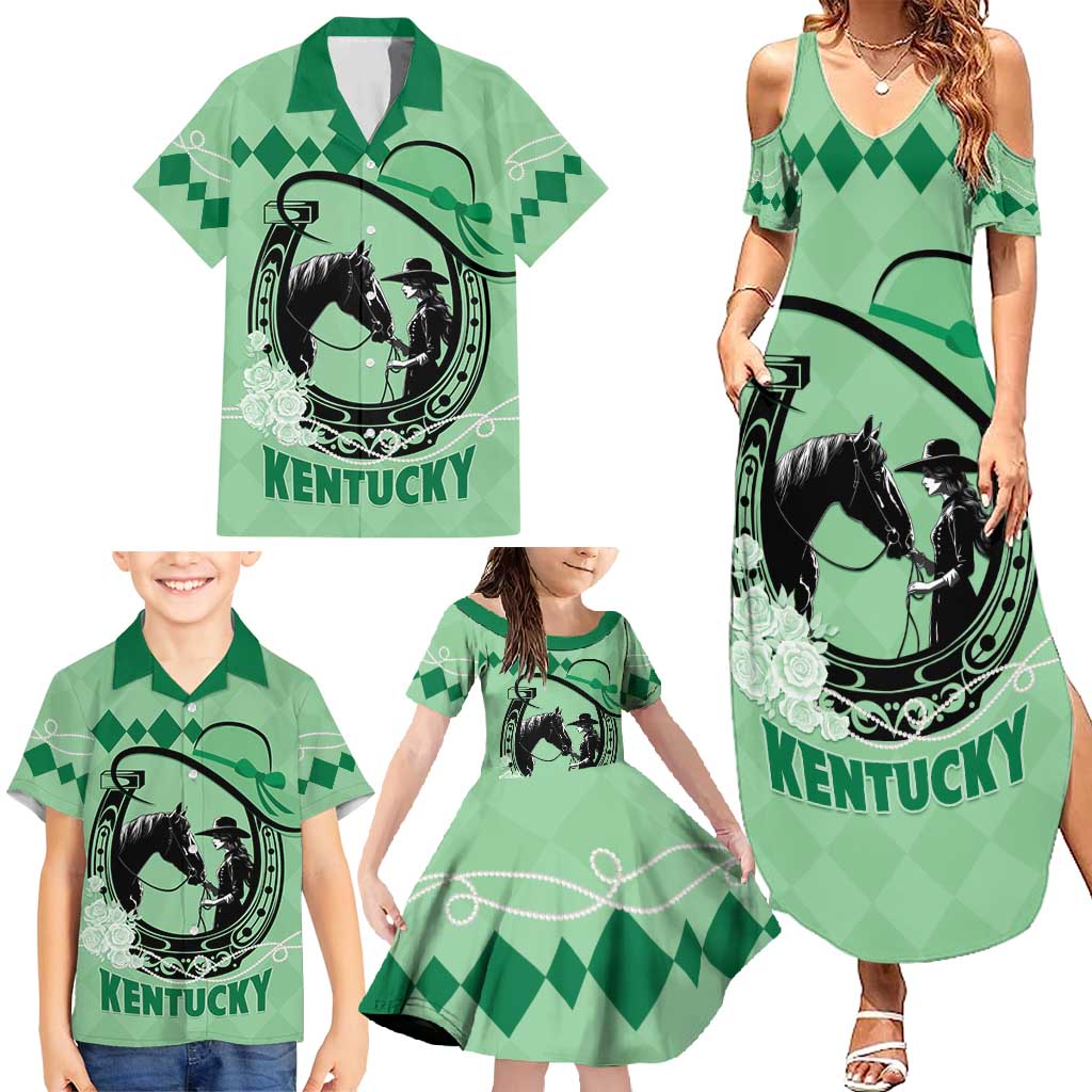 Personalized Kentucky Horse Racing Family Matching Summer Maxi Dress and Hawaiian Shirt Beauty and The Horse Green Version LT01
