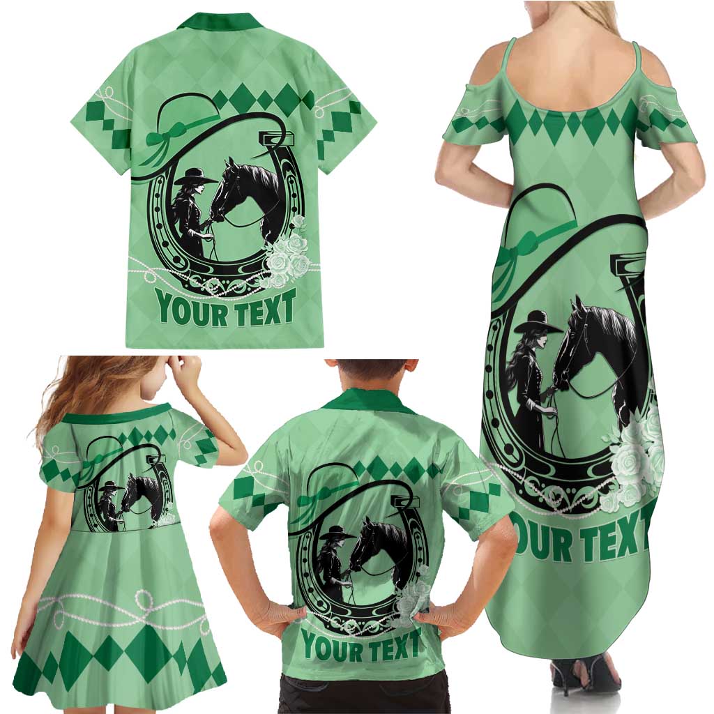 Personalized Kentucky Horse Racing Family Matching Summer Maxi Dress and Hawaiian Shirt Beauty and The Horse Green Version LT01