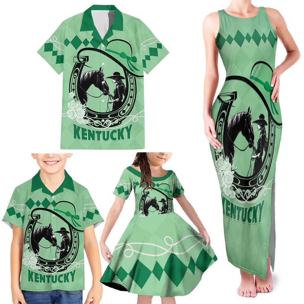 Personalized Kentucky Horse Racing Family Matching Tank Maxi Dress and Hawaiian Shirt Beauty and The Horse Green Version LT01