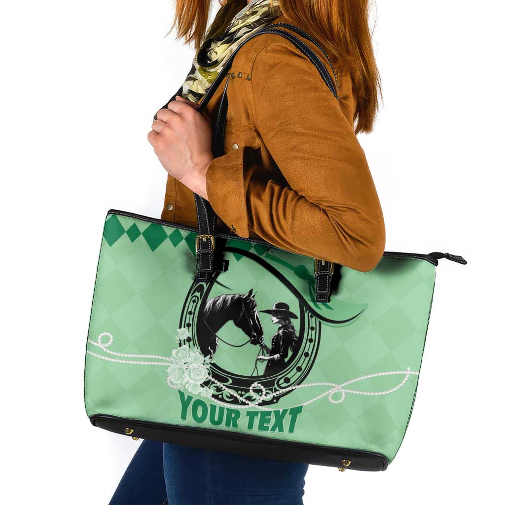 Personalized Kentucky Horse Racing Leather Tote Bag Beauty and The Horse Green Version LT01