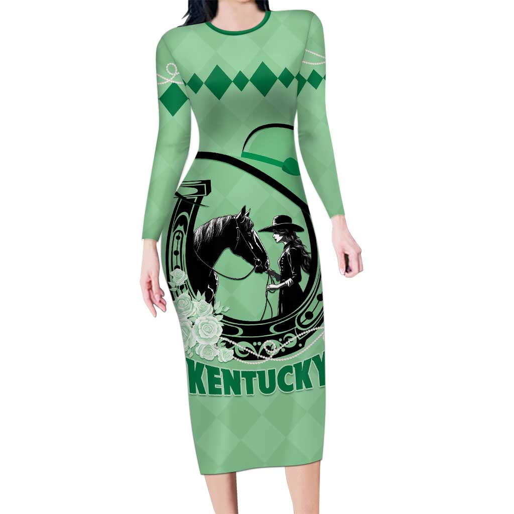 Personalized Kentucky Horse Racing Long Sleeve Bodycon Dress Beauty and The Horse Green Version LT01
